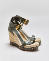 Alexander McQueen Skull Buckle Studded Espadrille Wedges - UK5
