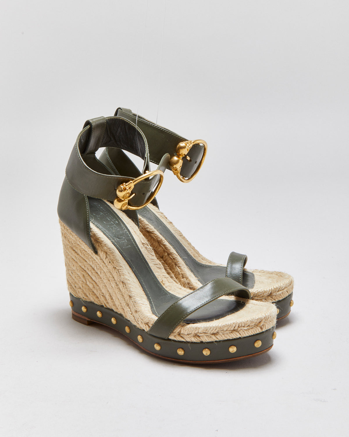 Alexander McQueen Skull Buckle Studded Espadrille Wedges - UK5