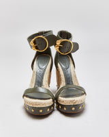 Alexander McQueen Skull Buckle Studded Espadrille Wedges - UK5