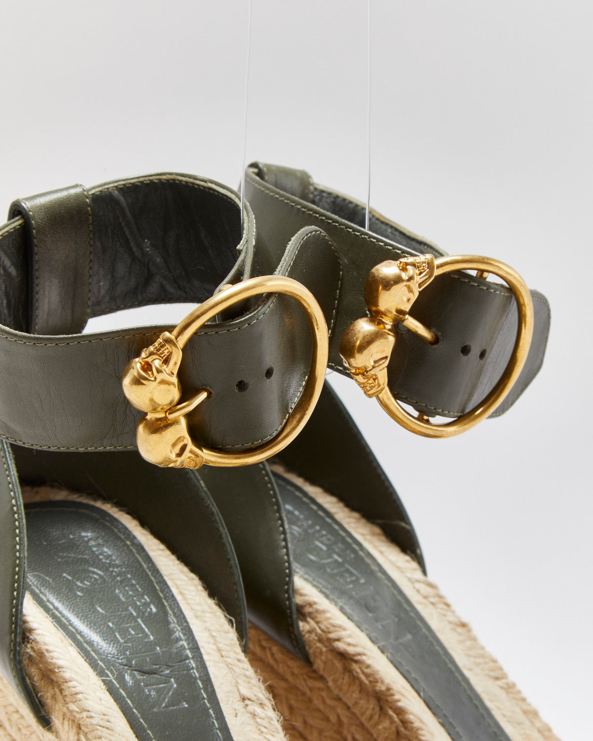 Alexander McQueen Skull Buckle Studded Espadrille Wedges - UK5