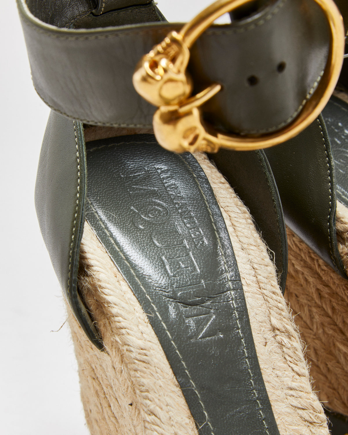 Alexander McQueen Skull Buckle Studded Espadrille Wedges - UK5