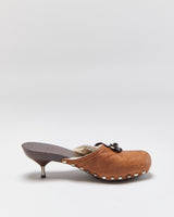 Vintage Miu Miu Leather Metal Rose Shearling Lined Clog Mules - UK3.5