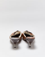 Vintage Miu Miu Leather Metal Rose Shearling Lined Clog Mules - UK3.5