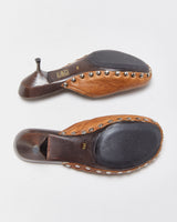 Vintage Miu Miu Leather Metal Rose Shearling Lined Clog Mules - UK3.5