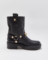 Versace Medusa Buckle Leather Biker Boots - UK4