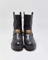 Versace Medusa Buckle Leather Biker Boots - UK4