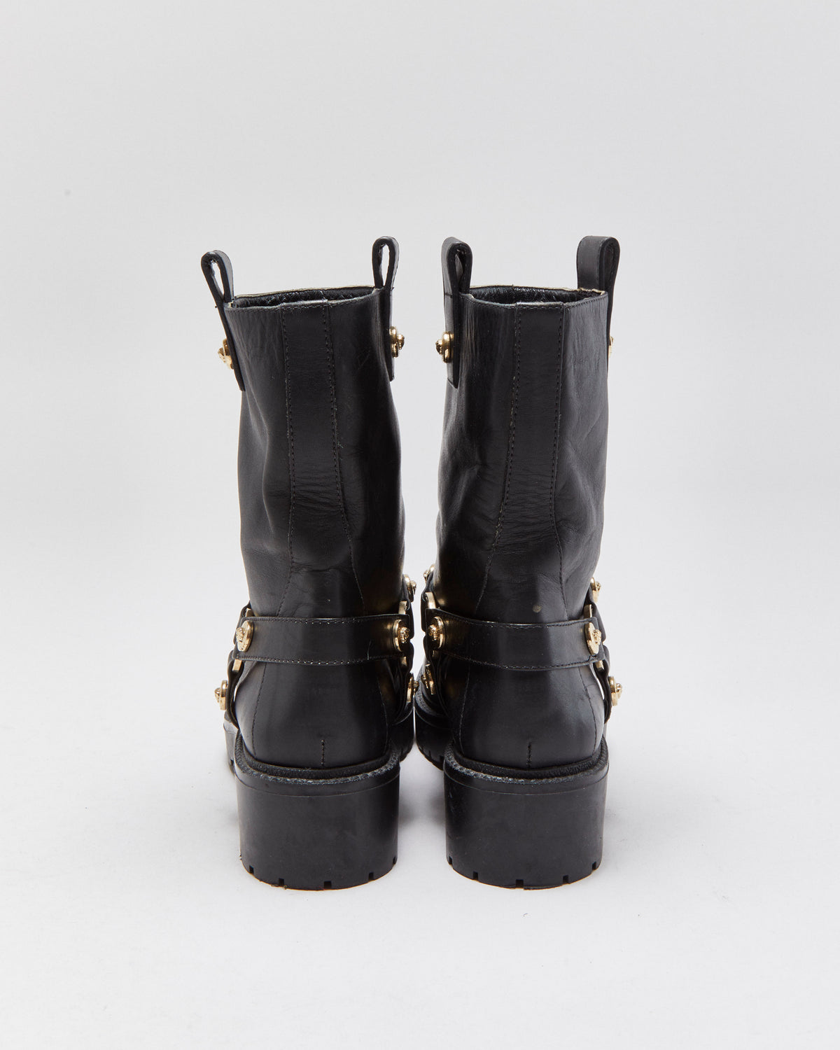 Versace Medusa Buckle Leather Biker Boots - UK4
