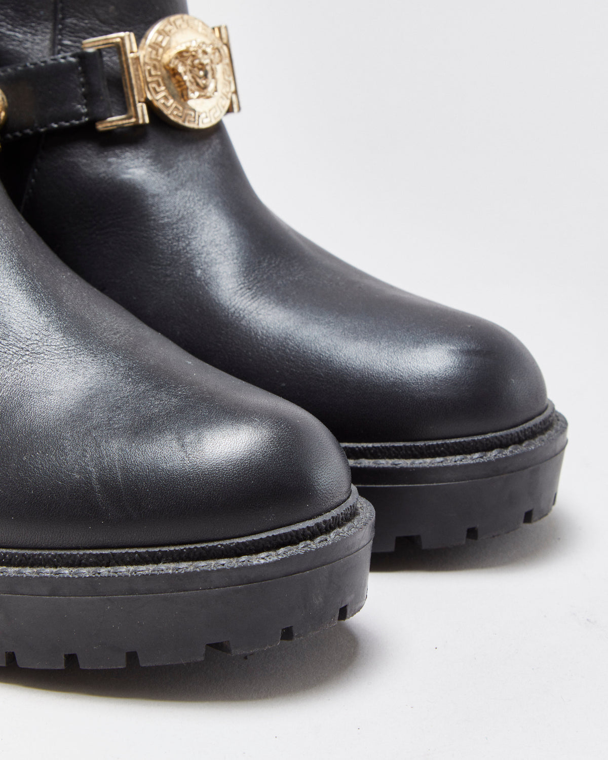 Versace Medusa Buckle Leather Biker Boots - UK4