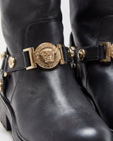 Versace Medusa Buckle Leather Biker Boots - UK4