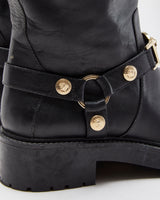 Versace Medusa Buckle Leather Biker Boots - UK4