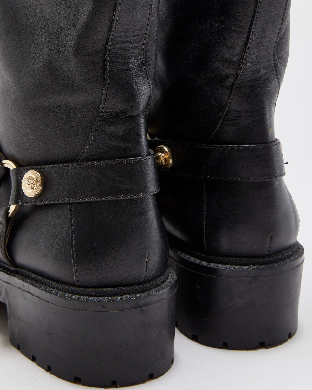 Versace Medusa Buckle Leather Biker Boots - UK4