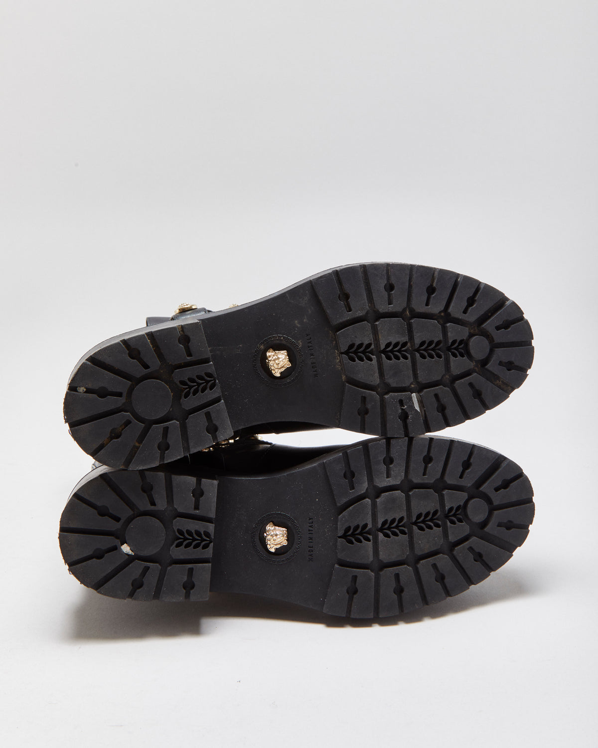 Versace Medusa Buckle Leather Biker Boots - UK4