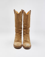 Vintage Y2K 00s Gucci Women's Tan Suede Mid Calf Block Heel Western Boots - UK5.5