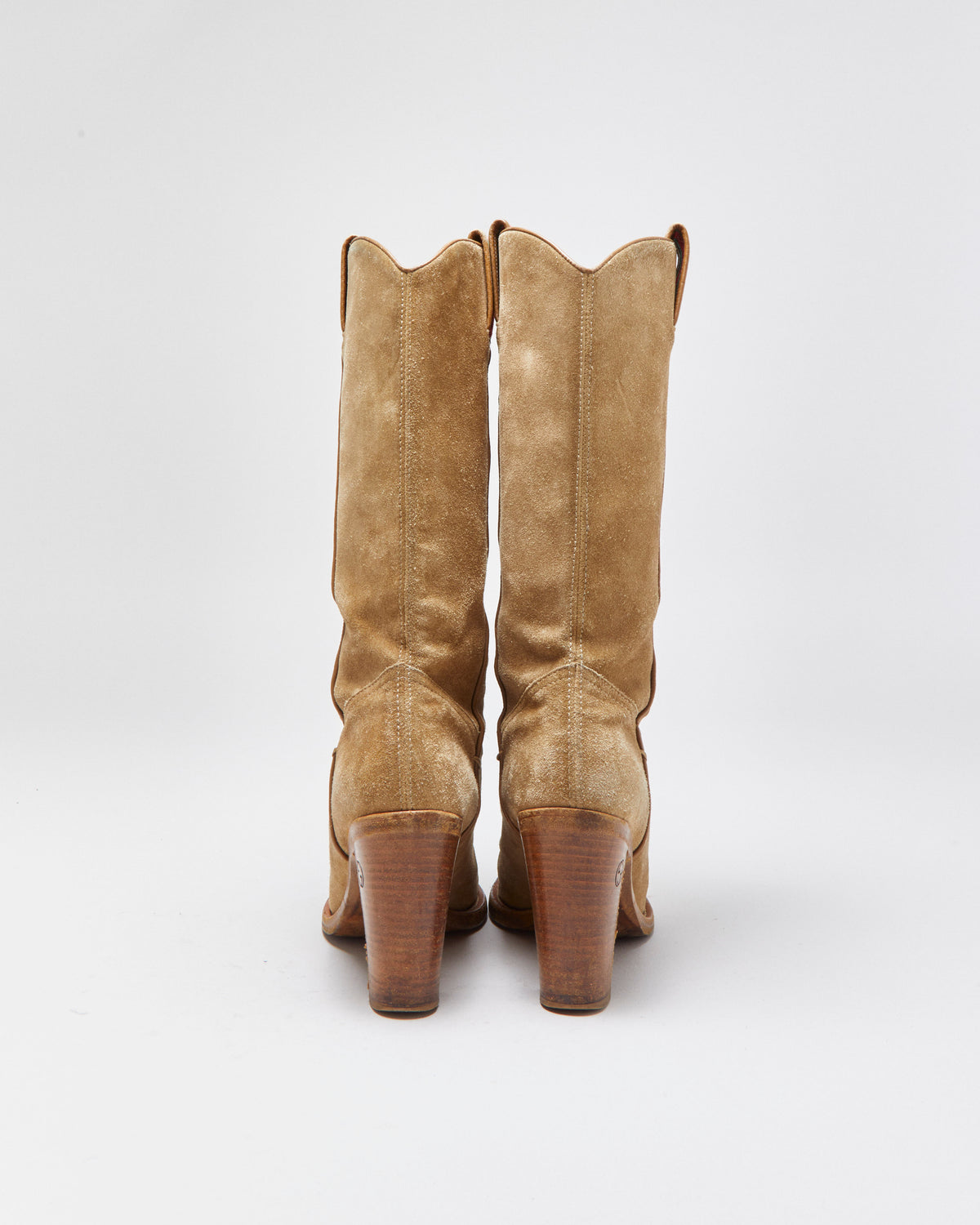 Vintage Y2K 00s Gucci Women's Tan Suede Mid Calf Block Heel Western Boots - UK5.5