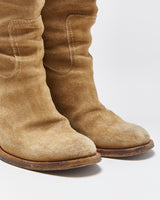 Vintage Y2K 00s Gucci Women's Tan Suede Mid Calf Block Heel Western Boots - UK5.5
