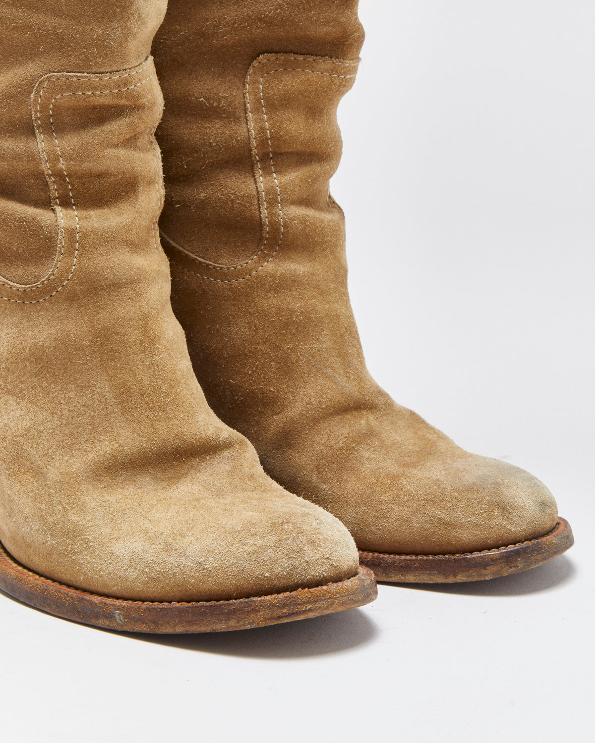 Vintage Y2K 00s Gucci Women's Tan Suede Mid Calf Block Heel Western Boots - UK5.5