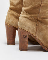 Vintage Y2K 00s Gucci Women's Tan Suede Mid Calf Block Heel Western Boots - UK5.5