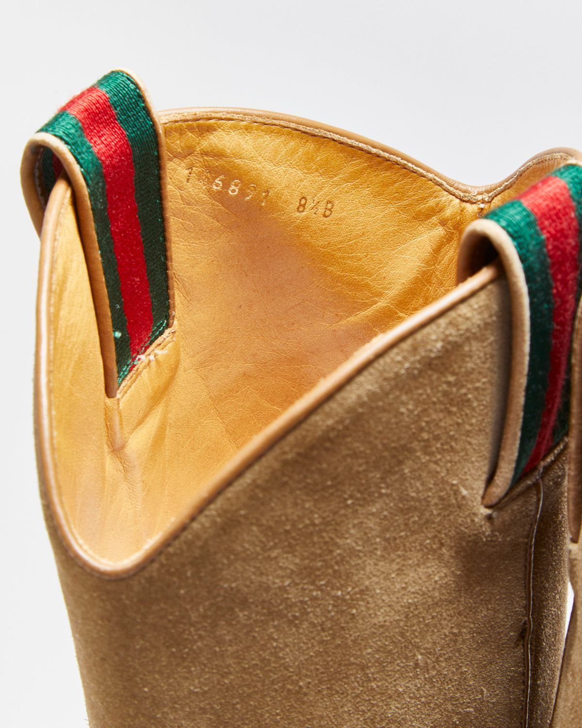 Vintage Y2K 00s Gucci Women's Tan Suede Mid Calf Block Heel Western Boots - UK5.5