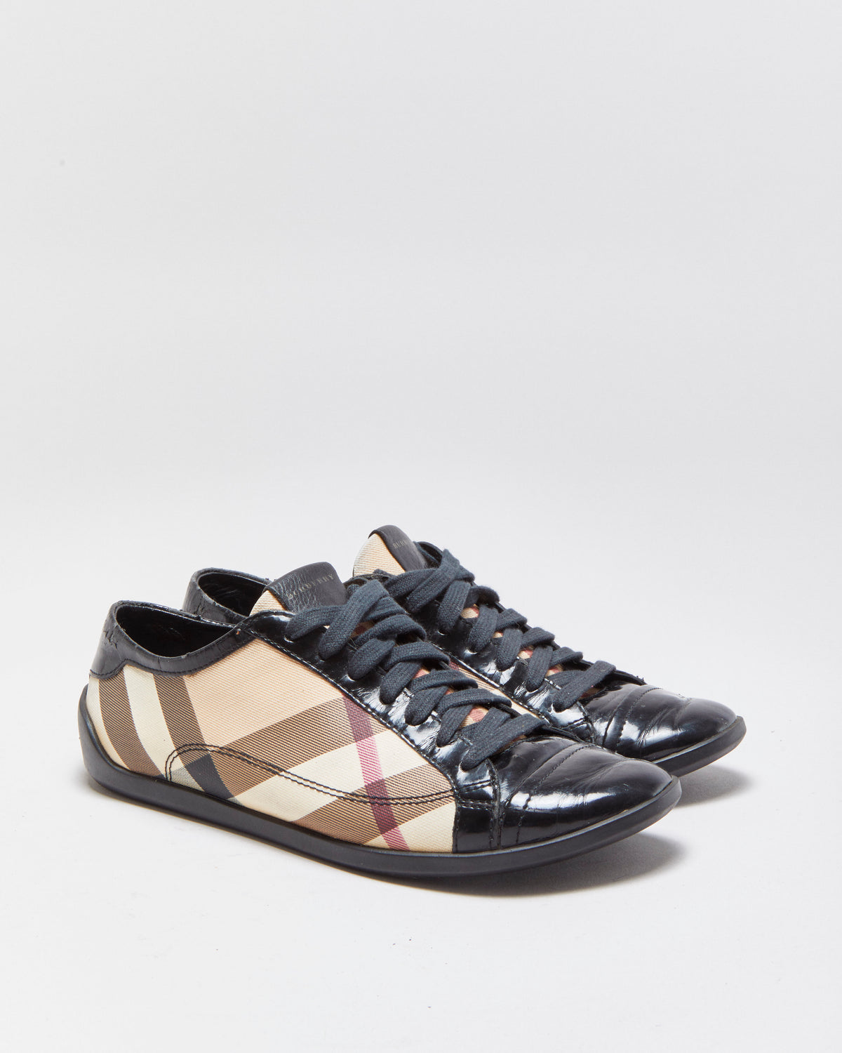 Vintage Burberry Itrocalvig1ara Women's Nova Check Canvas Patent Leather Trainers - UK3