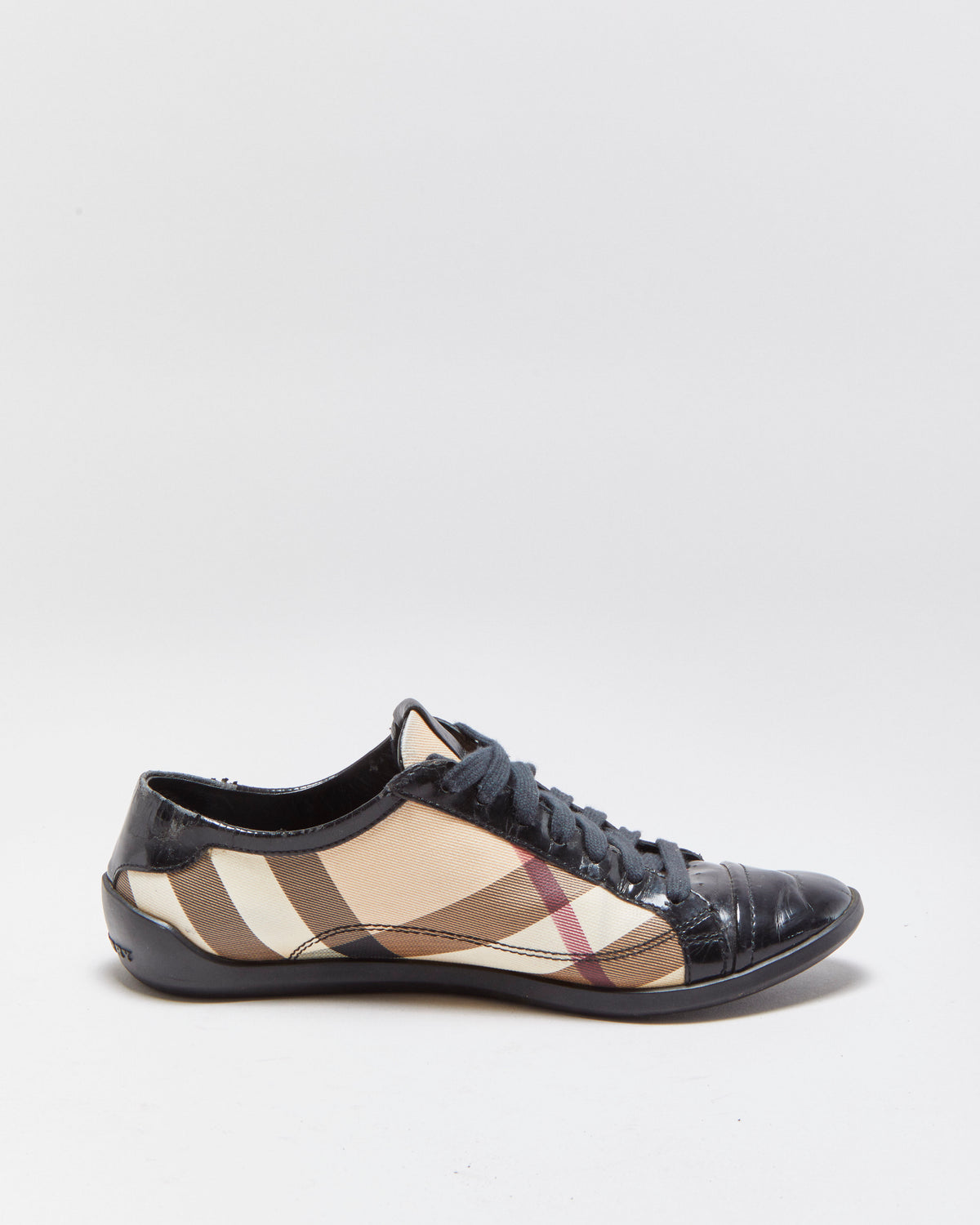 Vintage Burberry Itrocalvig1ara Women's Nova Check Canvas Patent Leather Trainers - UK3