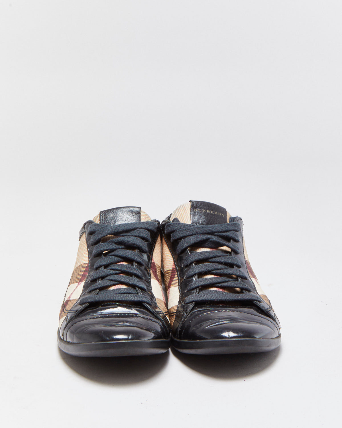Vintage Burberry Itrocalvig1ara Women's Nova Check Canvas Patent Leather Trainers - UK3