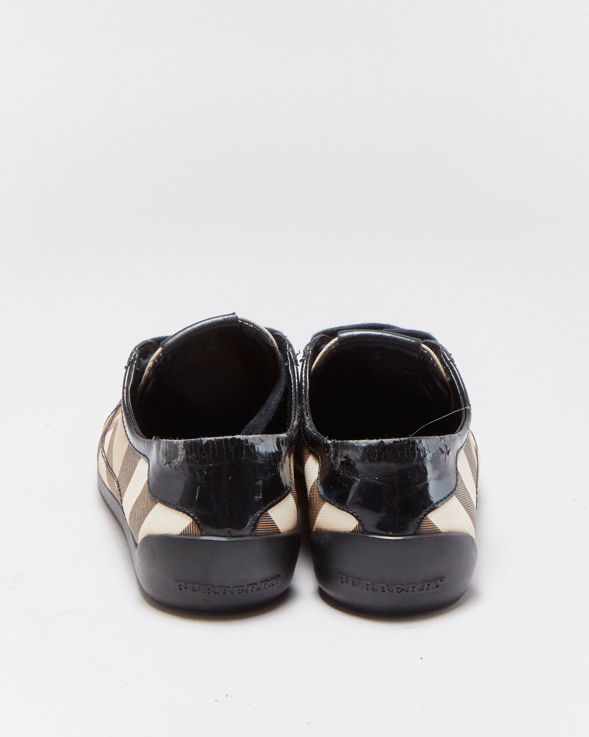 Vintage Burberry Itrocalvig1ara Women's Nova Check Canvas Patent Leather Trainers - UK3