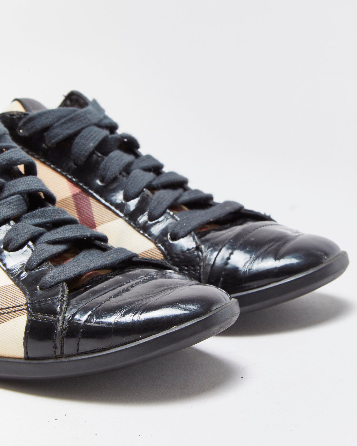 Vintage Burberry Itrocalvig1ara Women's Nova Check Canvas Patent Leather Trainers - UK3