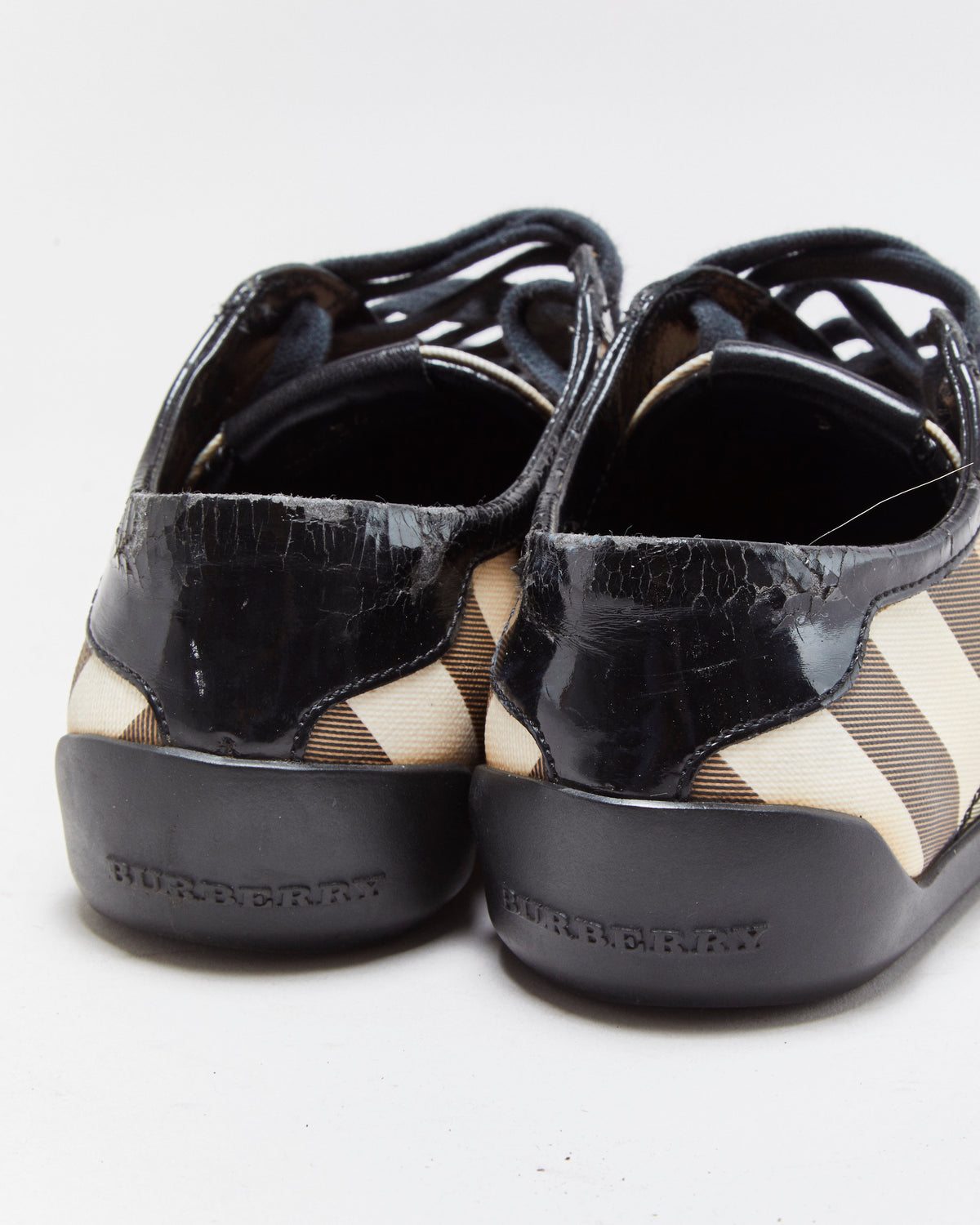Vintage Burberry Itrocalvig1ara Women's Nova Check Canvas Patent Leather Trainers - UK3