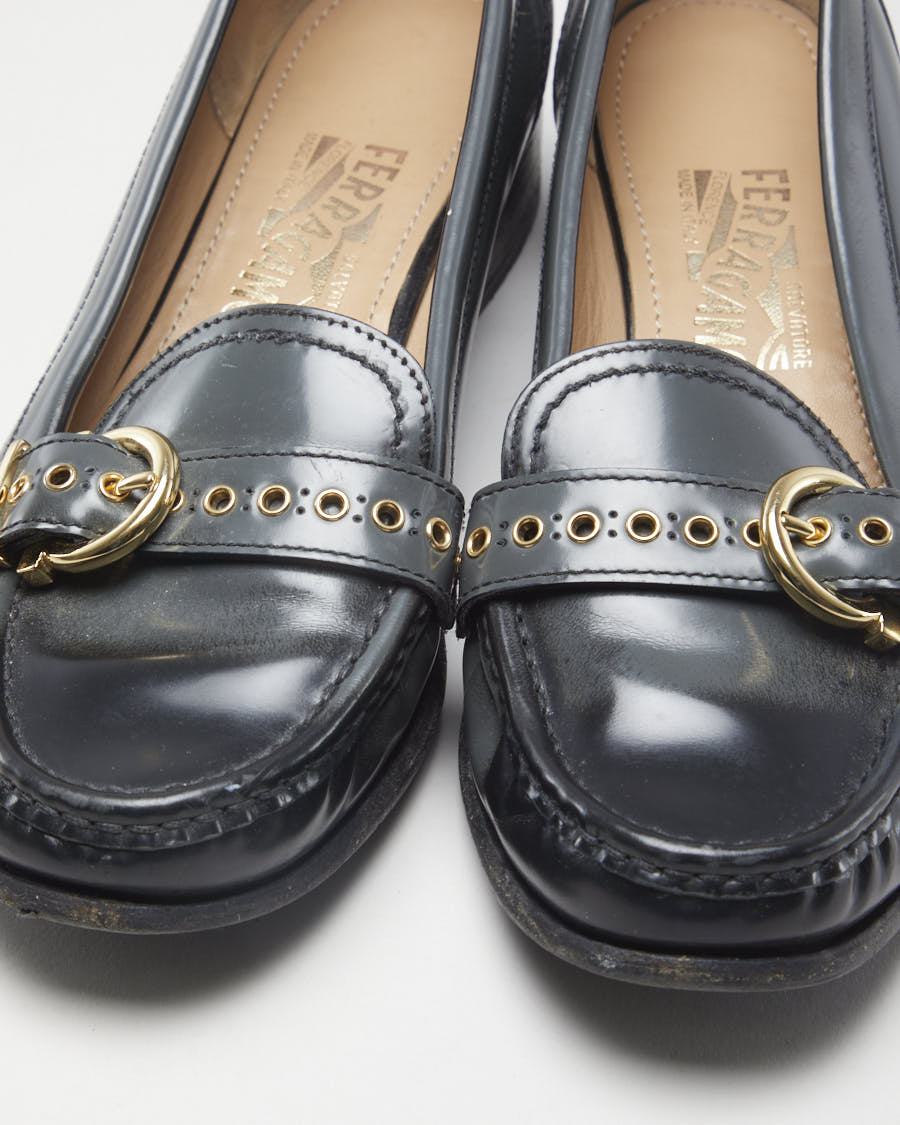 Salvatore Ferragamo Black &amp; Grey Leather Loafers - US 9.5