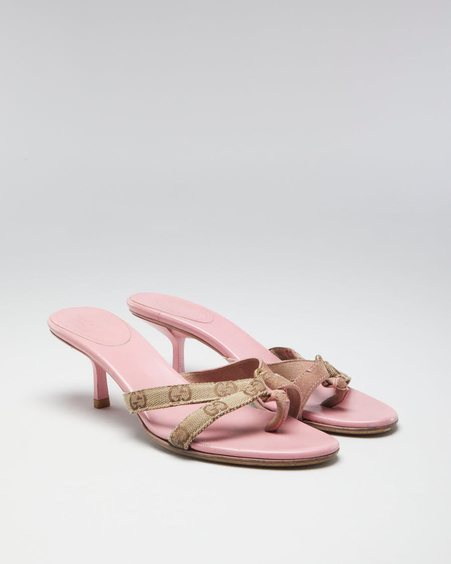 Y2K 00s Gucci Pink Monogram Strap Heels - EUR 37.5