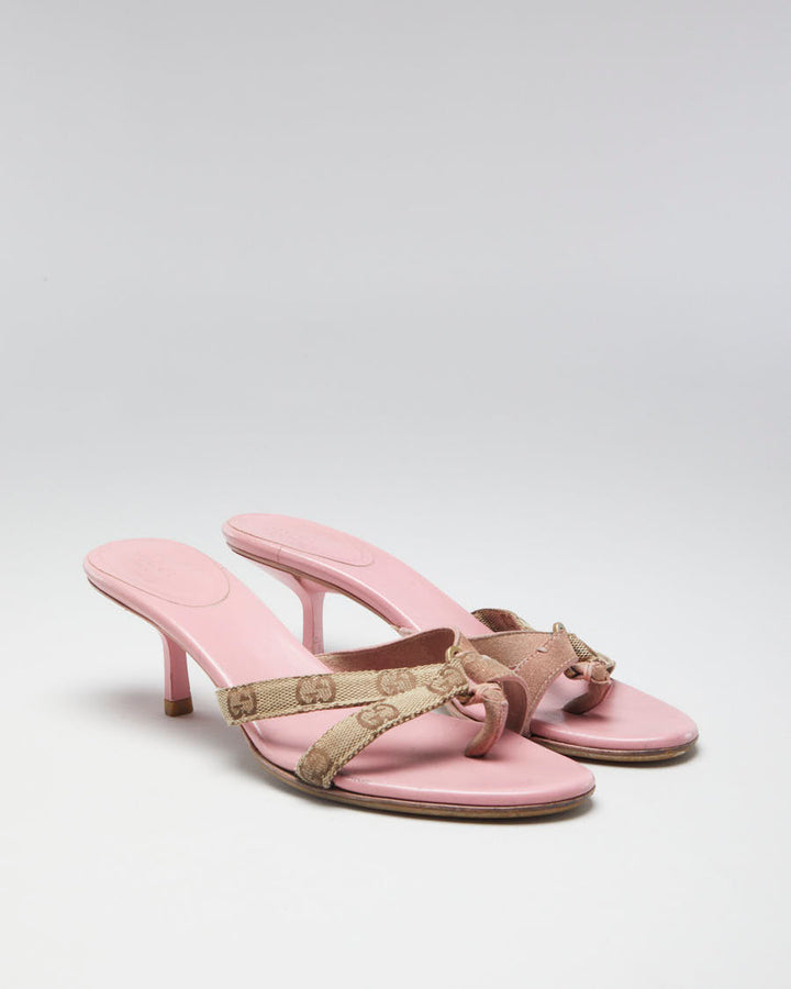 Y2K 00s Gucci Pink Monogram Strap Heels - EUR 37.5