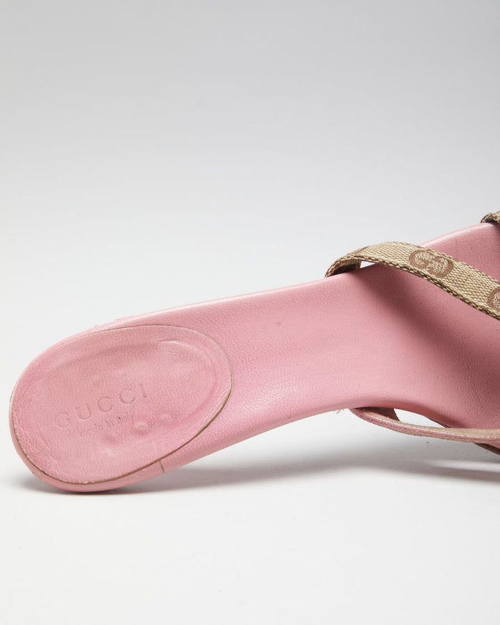 Y2K 00s Gucci Pink Monogram Strap Heels - EUR 37.5