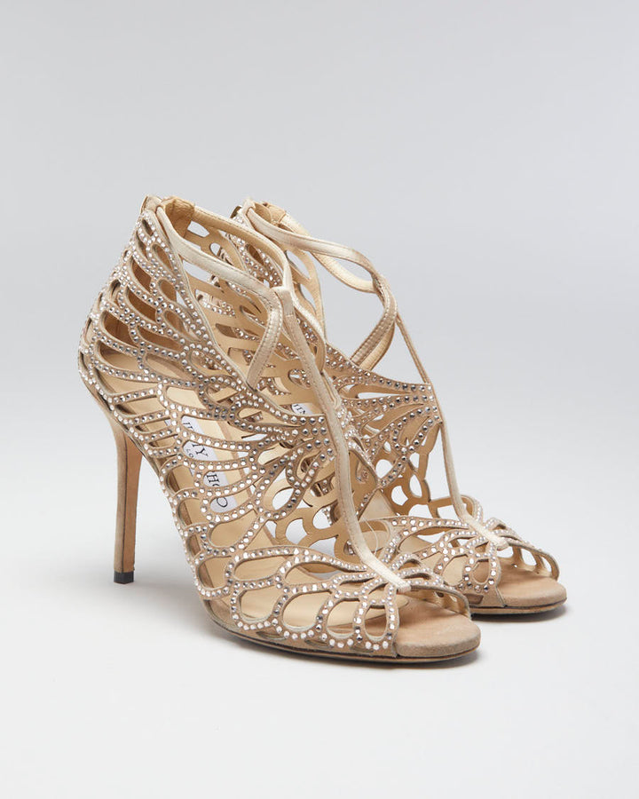 Y2K 00s Jimmy Choo Beige Diamante Heels EUR 37