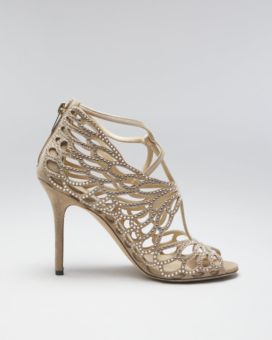Y2K 00s Jimmy Choo Beige Diamante Heels - EUR 37