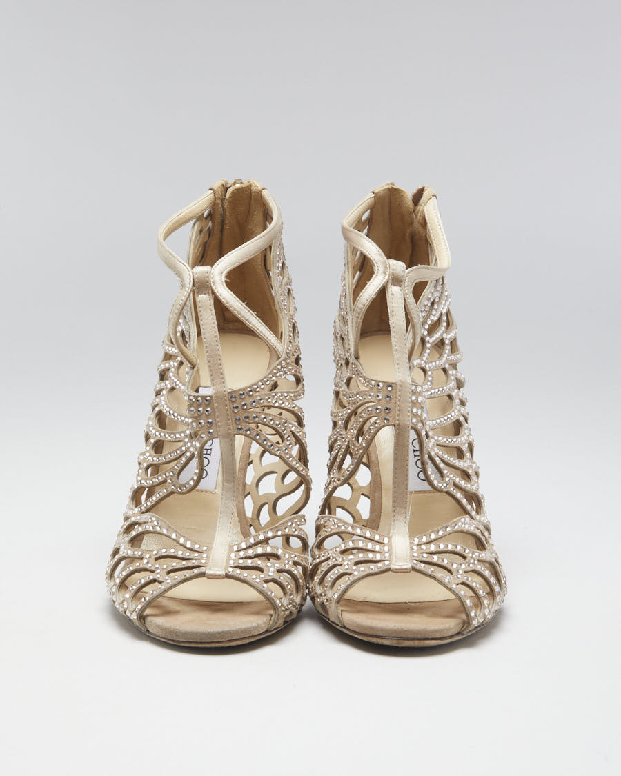 Y2K 00s Jimmy Choo Beige Diamante Heels - EUR 37