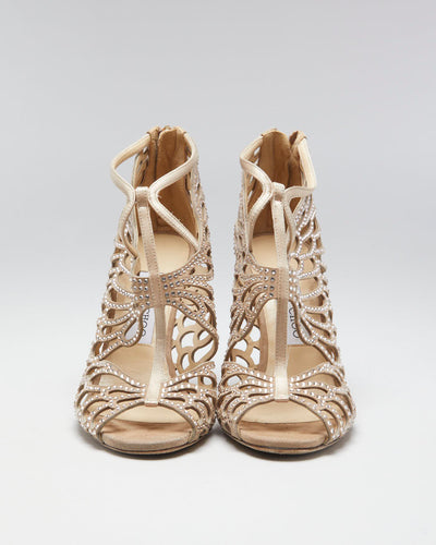 Y2K 00s Jimmy Choo Beige Diamante Heels - EUR 37