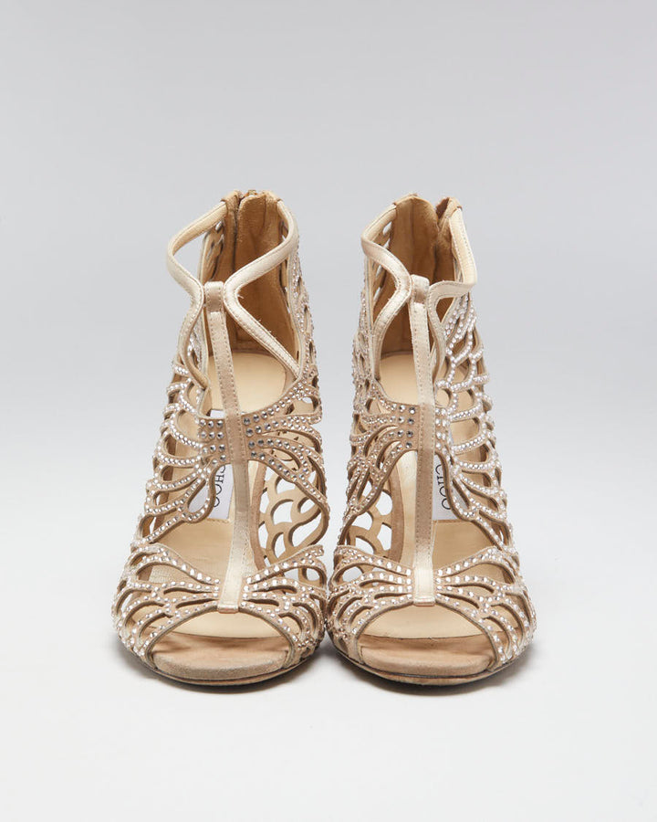 Y2K 00s Jimmy Choo Beige Diamante Heels - EUR 37