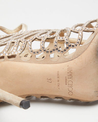 Y2K 00s Jimmy Choo Beige Diamante Heels - EUR 37