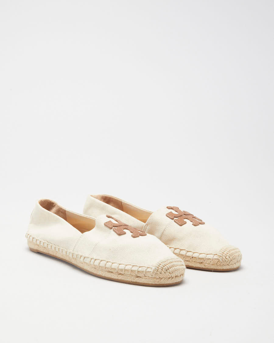 Tory Burch Cream & Brown Canvas Shoes - UK 5.5