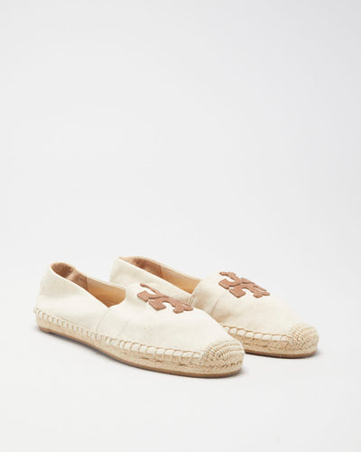 Tory Burch Cream & Brown Canvas Shoes - UK 5.5