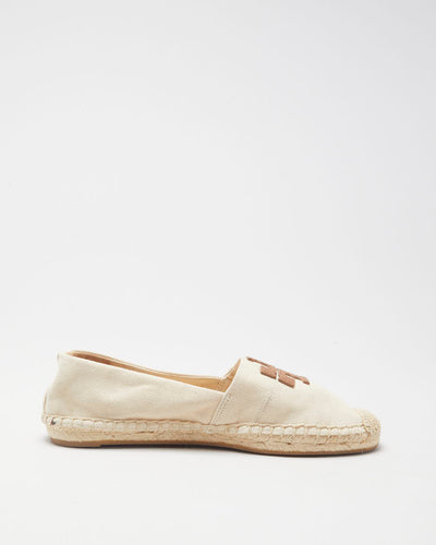 Tory Burch Cream & Brown Canvas Shoes - UK 5.5