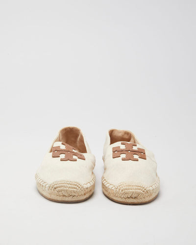 Tory Burch Cream & Brown Canvas Shoes - UK 3.5
