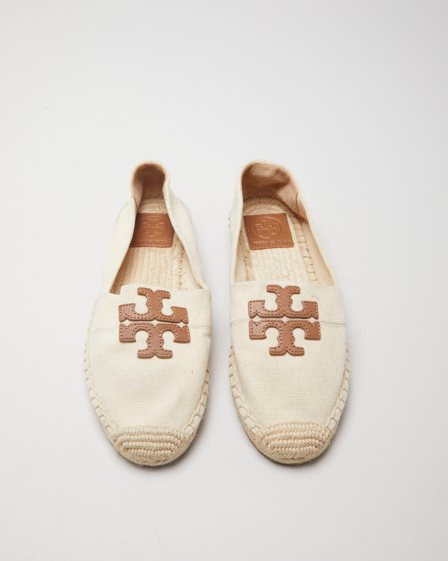 Tory Burch Cream &amp; Brown Canvas Shoes - UK 5.5