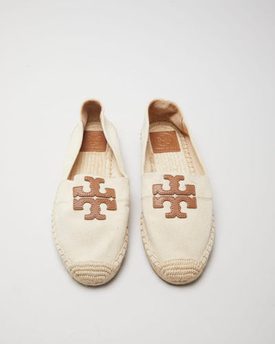 Tory Burch Cream & Brown Canvas Shoes - UK 5.5