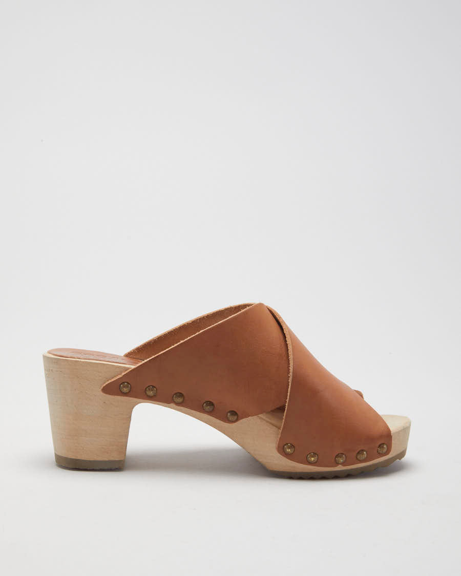 Bosabo Brown Leather Wooden Heels - UK 6