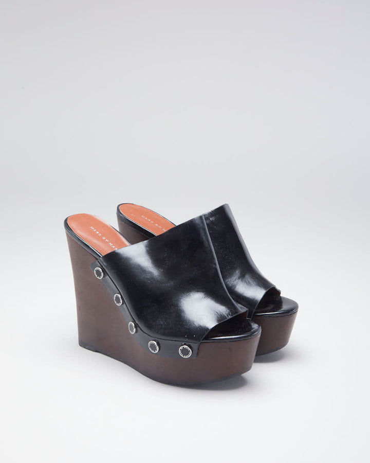 Marc By Marc Jacobs Leather & Wood Wedge Heels - EUR 38.5
