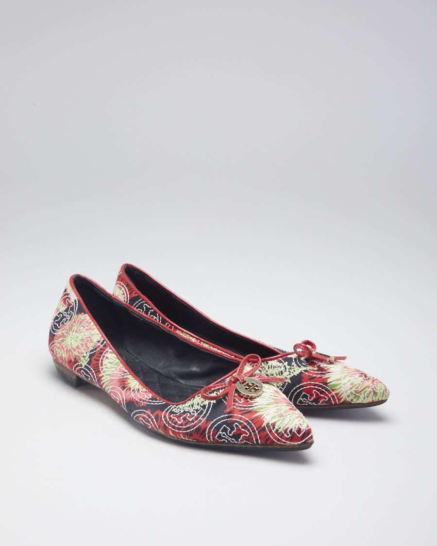 Tory Burch Pink & Navy Printed Ballet Flats - EUR 39