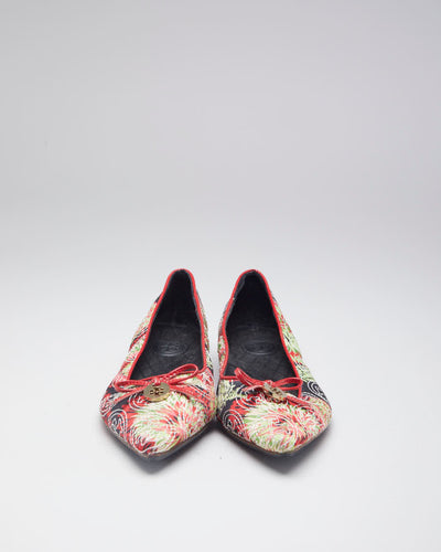 Tory Burch Pink & Navy Printed Ballet Flats - EUR 39