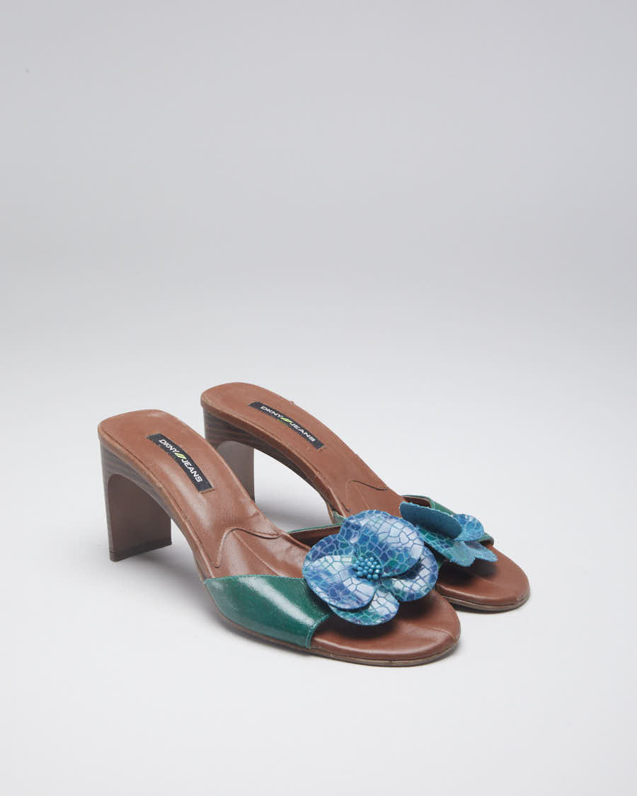 Vintage 90s DKNY Green Flower Detail Mules - EUR 37