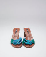Vintage 90s DKNY Green Flower Detail Mules - EUR 37